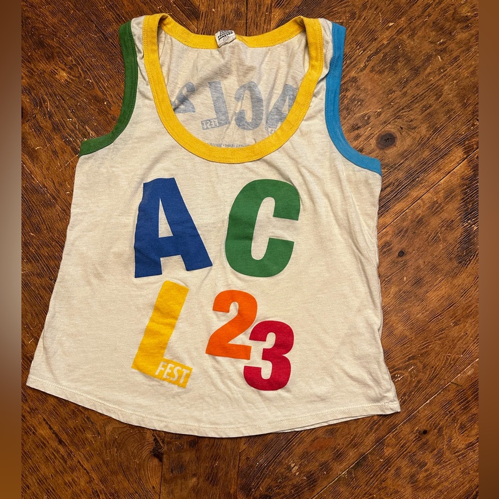 Sporty  ACL Festival 2023 Cream and Green Tank Top with Bold Design